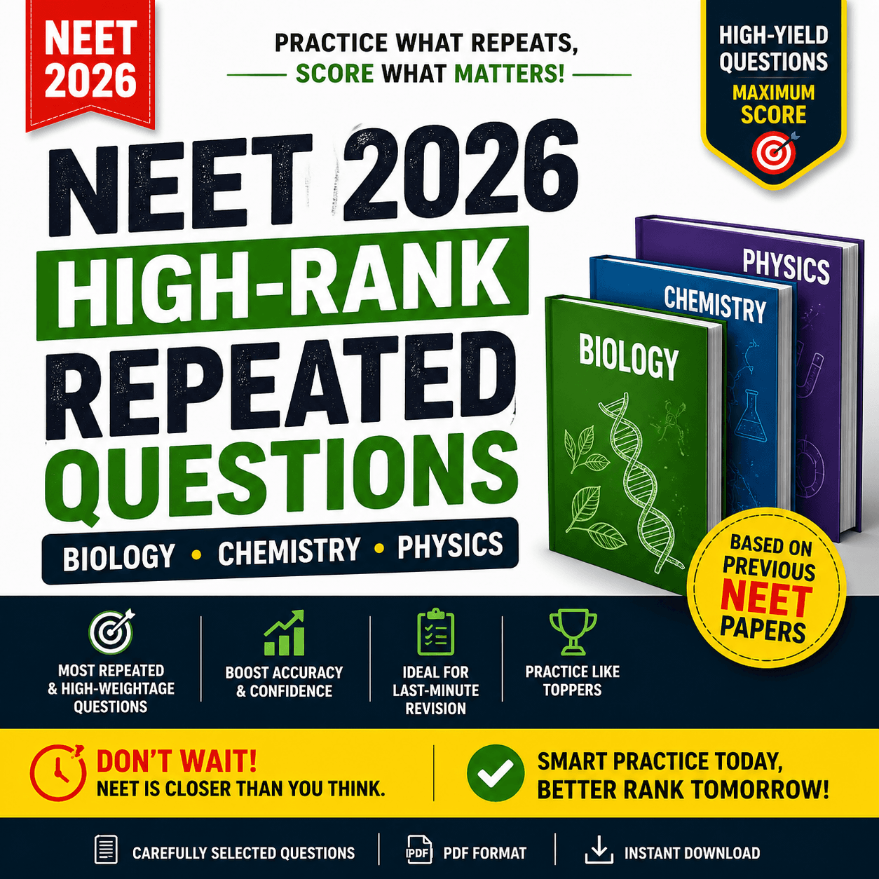 NEET 2020–2025 Repeated Concept Bank – High Probability Questions